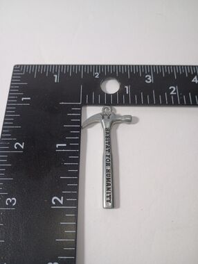 Vintage Habitat For Humanity Silvertone Hammer Pendant With Drawstring Sheer Bag